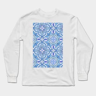 Cornflower Blue, Lilac & White Floral Pattern Long Sleeve T-Shirt